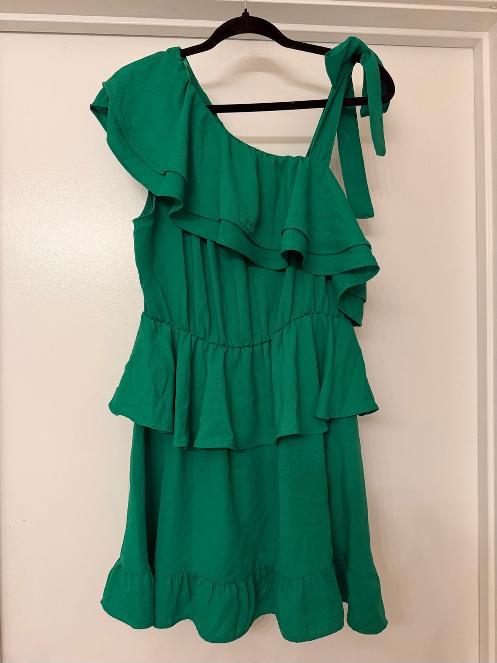 Zara Green Tie Shoulder Ruffle Dress